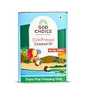 God Choice Organic Farms - Cold Pressed Coconut Oil 5 litre | Wood Pressed Kachi Ghani | First Pressed | Minimally Processed | Lab-Tested | Unrefined &amp; Non-GMO | Natural Nariyal Tel | A1 Grade Coconuts| Edible Oil for Coo