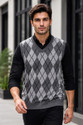 GODFREY Men Checkered V Neck Grey Sweater
