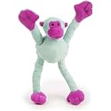 goDog Crazy Tugs Monkey Squeaky Plush Tug Dog Toy, Chew Guard Technology - Turquoise, Small