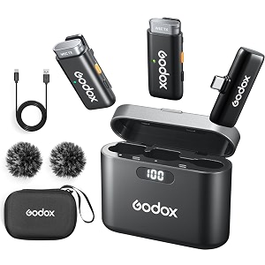 godox wes2 kit2 wireless lavalier microphone for type-c mfi certified plug and play noise cancelling lapel mic with 656ft transmission charging case compatible with type-c iphone 15 wes2 kit2
