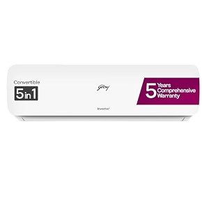 godrej 15 ton 3 star 5 years comprehensive waranty 5-in-1 convertible cooling smart diagnosis inverter split ac copper heavy duty cooling at 52c ac 15t ei 18ninv3r32 wye white