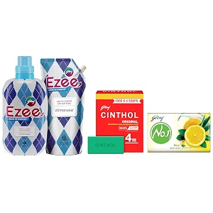 godrej ezee liquid detergent - winterwear no soda formula 2kgs 1 bottle amp 1 refill amp lime amp aloe vera 150g pack of 9 - high tfm grade 1 soap amp inal bath soap - 100g pack of 4