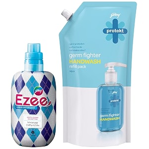 godrej ezee liquid detergent - winterwear no soda formula 1kg amp godrej protekt germ fighter handwash refill pack  aqua  germ protection amp soft on hands - 725ml