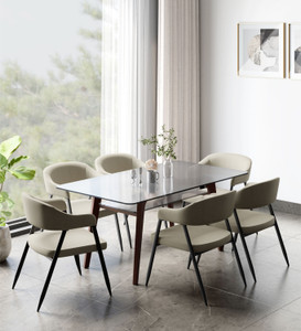interio by godrej meridian glass 6 seater dining table finish color - coffee brown knock down