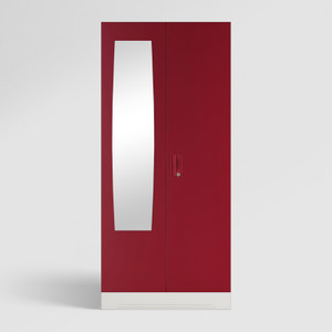 godrej interio slimline 2 door with locker metal almirah finish color - body royal ivory door textured carmine red knock down