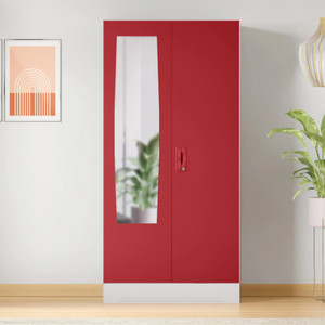 interio by godrej slimline 2 door with locker and drawer and mirror metal almirah finish color - baked apple knock down
