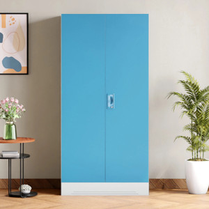 interio by godrej slimline 2 door with locker and drawer metal almirah finish color - milky blue knock down