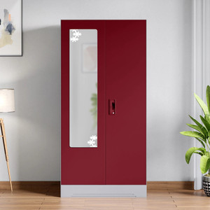 interio by godrej slimline 2 door with 2 shelves with star design mirror metal almirah