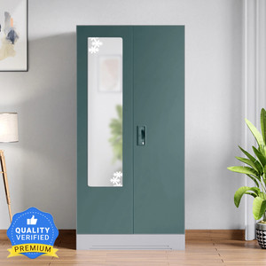 interio by godrej slimline 2 door with 2 shelves with star design mirror metal almirah