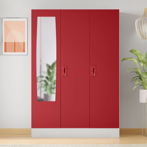 interio by godrej slimline 3 door with locker and mirror metal almirah finish color - baked apple knock down