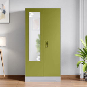 godrej interio slimline 2 door with 2 shelves with star design mirror metal almirah finish color - green knock down