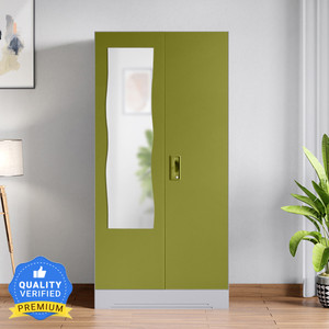 godrej interio slimline 2 door with locker and curvilinear mirror metal almirah finish color - green knock down