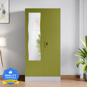 Godrej Interio Slimline 2 Door with Locker and Curvilinear Mirror Metal Almirah (Finish Color - Green, Knock Down)