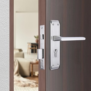godrej mortise door lock handle set  200mm neh - 07 1ck europrofile  5 pin brass tumbler mechanism 60mm  suitable for left amp right handed doors satin steel finish