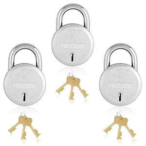 godrej locks i freedom 7 levers 63 mm i 3 keys i padlock for main door i gate lock tool boxshuttersshops amp offices i strong hardended corression resistant shackle i silver finish pack of 3 - metal
