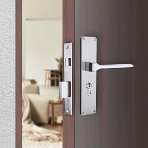 godrej mortise door lock handle set  200mm neh-16 1ck europrofile  5 pin brass tumbler mechanism 60mm  suitable for left amp right handed doors  satin steel finish silver  1 year warranty