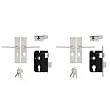 Godrej Mortise Door Lock Handle Set | 200mm NEH-16 1CK Europrofile | 5 Pin Brass Tumbler Mechanism 60mm | Suitable for Left &amp; Right Handed Doors (Satin Steel Finish) (Pack of 2)