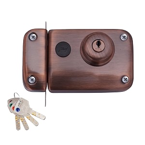 godrej rim lock i rim deadbolt ultra xl i 2c deadbolt i for inside opening wooden main door  leftright handed doors i 4 keys i 5-year warranty i manual locking i antique copper finish