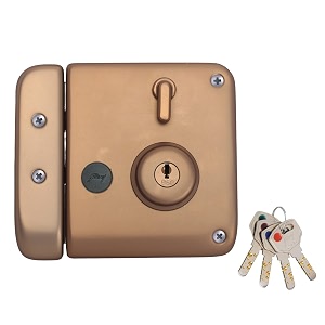 godrej ultra xl tribolt 2c deadbolt rim lock for main door suitable for left amp right handed doors inside opening wooden doors rim lock with 4 keys mate rose gold pack of 1