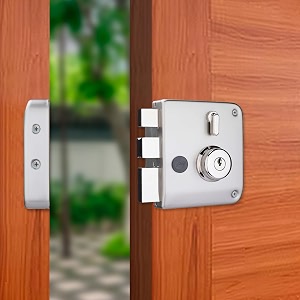 godrej rim lock l tribolt ultra xl l 2 c deadbolt l for inside opening wooden main door l leftright-handed doors l 4 keys l 5-year warranty l manual locking l satin nickel finish