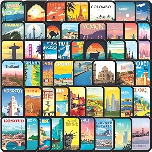 goelite pack of 50 travel world destination famous city waterproof diy vinyl stickers for laptop desktop journals mobile covers diary luggage