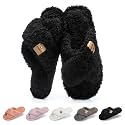 GOEWY Fuzzy Open Toe Slippers for Women Cozy Memory Foam House Shoes Indoor