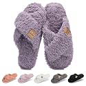 GOEWY Fuzzy Open Toe Slippers for Women Cozy Memory Foam House Shoes Indoor