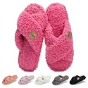 GOEWY Fuzzy Open Toe Slippers for Women Cozy Memory Foam House Shoes Indoor
