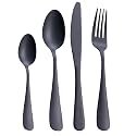 GoGeiLi Matte Black Silverware Set, 24-Piece Stainless Steel Satin Finish Flatware Cutlery Set, Service for 6, Dishwasher Safe