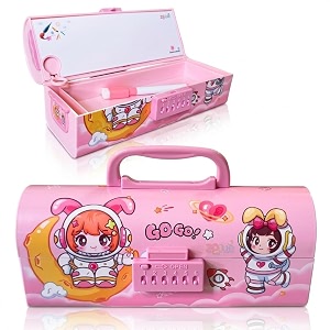 gogo pink password lock pencil box with large capacity multi-layer multi-function storage box secret compartment amp mirror pencil case best gifts for kids new gogo pink pencil box