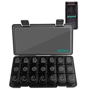 weekly medicine box pill organizer with pill cutter - 7 days 3 times daily tablet organiser case for travel and home for tablets of any size- 1 set pill organizer with cutter black