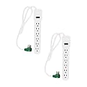 GoGreen Power Inc. (G-16103MS-2) 6 Outlet Surge Protector, 2.5FT Cord, White, 2 Pack