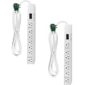 GoGreen Power Inc. (G-17636-2) 7 Outlet Surge Protector, 6FT Cord, White, 2 Pack