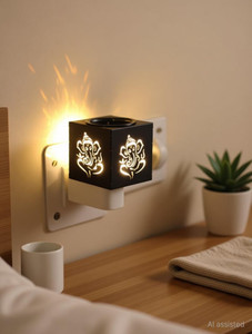 gojeeva electrical camphor carved pattern wooden kapoor dani  essential oil diffuser plastic incense holder
