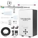 Goksvepz Airbrush Kit with Air Compressor, Portable 27PSI 7 Pressure Levels, 35dB Ultra-Quiet, Dual-Action 0.35mm Air Brush Spray Gun for Painting, Models, Nails, Tattoo, Makeup, Crafts & Cake Decor