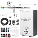 Goksvepz Airbrush Kit with Air Compressor, Portable 27PSI 7 Pressure Levels with 11 Paint 35dB Ultra-Quiet Dual-Action 0.35mm Airbrush Spray Gun for Beginners,Painting,Models,Nail,Makeup &amp; Cake Decor