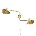 Gold 2-Light Plug in Wall Sconce, Big Adjustable Swing Arms Wall Light Fixture for Living Room Bedroom Bedside Wall Light Adjustable Swivel Arms Extendable Length 22” to 58”