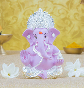 gold art india silver plated ganesha with pink color for car dashboard diwali gifts home decor decorative showpiece  -  8 cm