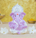 Gold Art India Silver plated Ganesha with pink color for car dashboard diwali gifts home decor Decorative Showpiece  -  8 cm