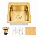 Gold Bar Sink 17“ X 17",Drop In/Top Mount Bar &amp; Prep Sinks,16 Gauge Stainless Steel Small Bar Sink/RV Sink/Camping Van Sink (Gold, 17 X 17 inch)