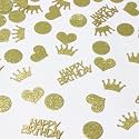 Gold Birthday Confetti for Table 200 PCS Glitter Heart Crown Happy Bday Confetti for Birthday Party Decorations