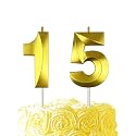 Gold Birthday Number 15 Candles for Wedding Party Cake Decorations