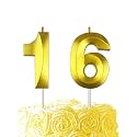 Gold Birthday Number 16 Candles for Wedding Party Cake Decorations