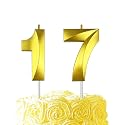 Gold Birthday Number 17 Candles for Wedding Party Cake Decorations