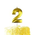 Gold Birthday Number 2 Candles for Wedding Party Cake Decorations