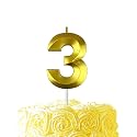 Gold Birthday Number 3 Candles for Wedding Party Cake Decorations