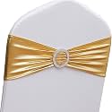 Gold Chair Sashes 100 Pack, Spandex Sashes for Chairs Wedding Reception, Stretch Chair Bands Bows for Party Banquet Theme Event Decor