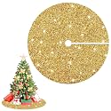 Gold Christmas Tree Skirt 36 Inch Sequence Tree Skirts Velvet Xmas Tree Skirt Embroidered Sequin Tree Mat for 6FT Tree Golden Glitter Tree Skirts Cover for Merry Christmas Tree Decorations