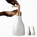 Gold Dispenser Bottle for Bathroom Countertop, Ceramic White Dish Soap Dispenser for Kitchen Sink Soap Pump Lotion, Modern Hand Soap Dispenser with Gold Pump for Liquid Laundry Shower 280ml