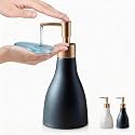Gold Dispenser Bottle for Bathroom Countertop, Ceramic Black Dish Soap Dispenser for Kitchen Sink Soap Pump Lotion, Modern Hand Soap Dispenser with Gold Pump for Liquid Laundry Shower 280ml